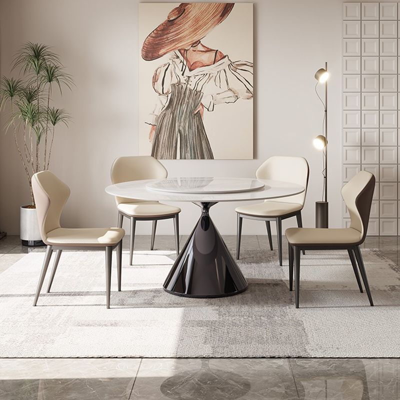 Modern Round Dining Table Stone Dining Table with Metal Pedestal Clearhalo 'Dining Tables & Seating' 'Dining Tables' 'dining_table' 'furn' 'furn_dining_table' 'Furniture' 'Kitchen & Dining Furniture' 1200x1200_c1b29561-bdec-40cf-bcac-322f6deaccc4
