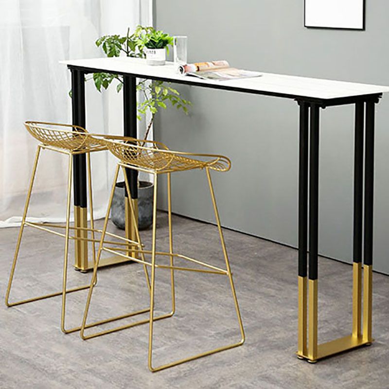 Glam Rectangle Stone Pub Bar Table Indoor Black Iron Bar Dining Table with Sled Pedestal Clearhalo 'Bar Furniture' 'Bar Tables' 'bar_tables' 'furn' 'furn_bar_tables' 'Furniture' 'furniture_bar_tables' 'Kitchen & Dining Furniture' 'kitchen&dining_furn' 'kitchen' 1200x1200_c1b60e70-d1c5-4a46-ba1a-fd3245bb5c66
