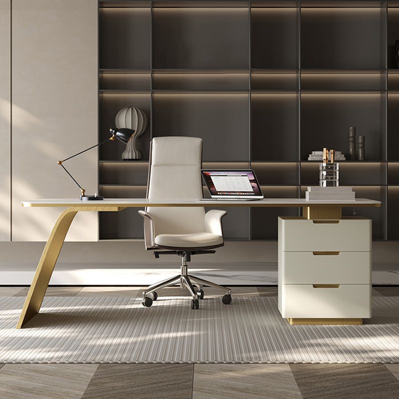 Glam Style Stone Writing Desk rechthoekige kantoorbureau met 3 laden