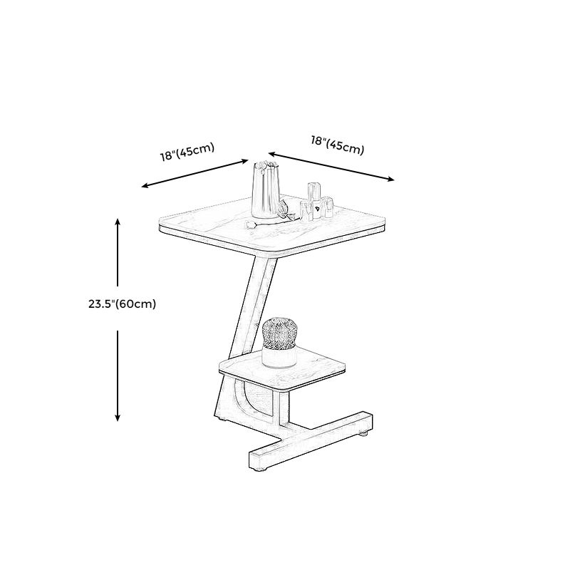 Modern Square Marble Top End Table Two-Tier Side Table with Iron Frame