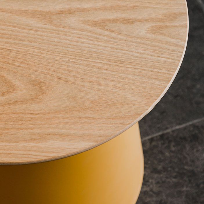 Contemporary Wooden Round Top Table Acrylic Pedestal End Table