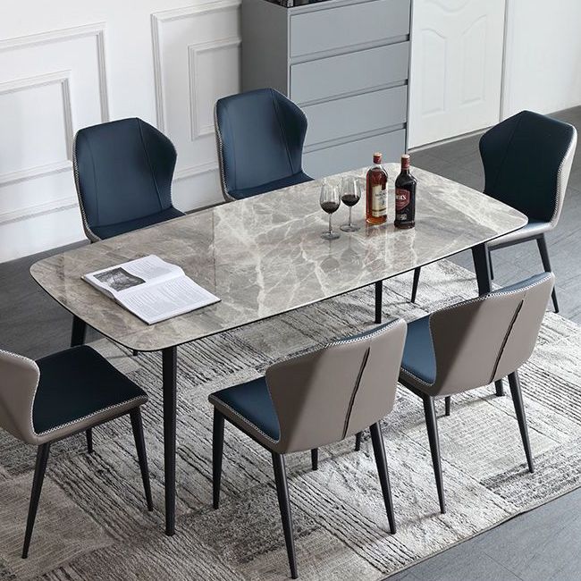 Contemporary Stone Rectangular Dining Table with 4 Steel Foot Clearhalo 'Dining Tables & Seating' 'Dining Tables' 'dining_table' 'furn' 'furn_dining_table' 'Furniture' 'Kitchen & Dining Furniture' 1200x1200_c1c38a24-6bc9-4d67-87c9-1a14275ec0d7