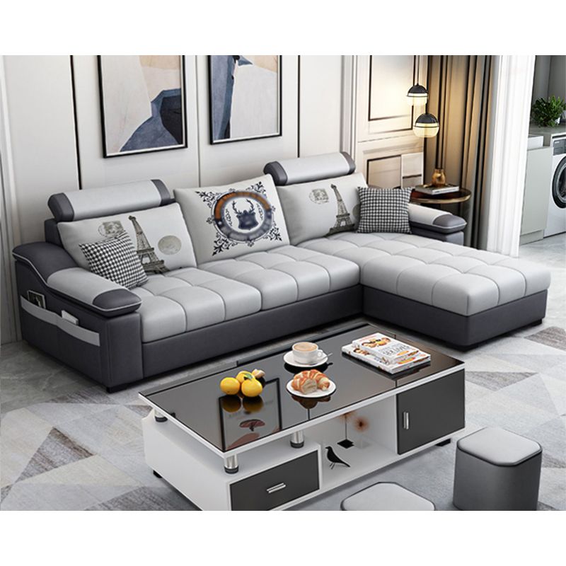82.5"L Sloped Arm Sectional Cushion Back Sofa with Ottoman Included Clearhalo 'furn' 'furn_sectionals' 'Furniture' 'furniture_sectionals' 'Living Room Furniture' 'Sectionals' 1200x1200_c1c71a0c-66a7-4e6d-acdc-2801c28e9f66