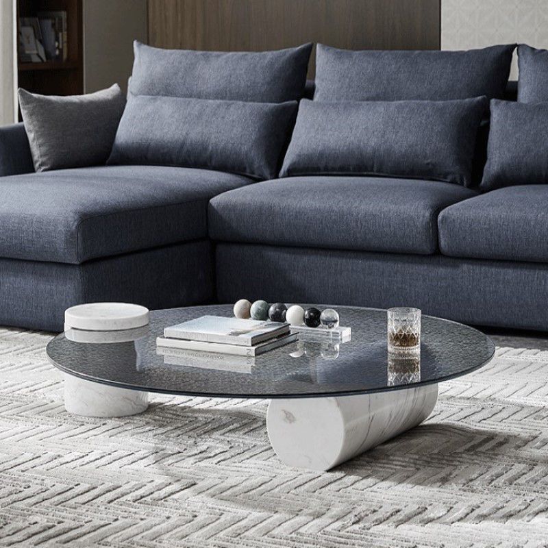 9.8"H Modern Marble Abstract Base Glass Round Coffee Table for Living Room Clearhalo 'Coffee & Accent Tables' 'Coffee Tables' 'coffee_tables' 'furn' 'furn_coffee_tables' 'Furniture' 'furniture_coffee_tables' 'Living Room Furniture' 1200x1200_c1c7494a-fe31-4595-a8d4-b51c71440848