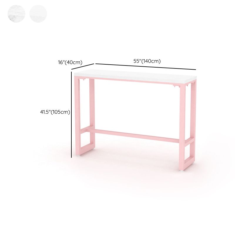 Glam Rectangle Bar Stool Table White Top Pub Table with Pink Base Clearhalo 'Bar Furniture' 'Bar Tables' 'bar_tables' 'furn' 'furn_bar_tables' 'Furniture' 'Kitchen & Dining Furniture' 1200x1200_c1c7e56e-37f0-43e0-af96-eea0ee47e005