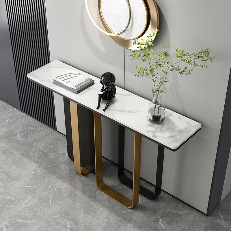 Glam Rectangle Console Accent Table with Stainless Steel Bracket for Hall Clearhalo 'Console Tables' 'console_tables' 'Entry & Mudroom Furniture' 'furn' 'furn_console_tables' 'Furniture' 1200x1200_c1c828f3-2471-4102-ad31-7418a4352530