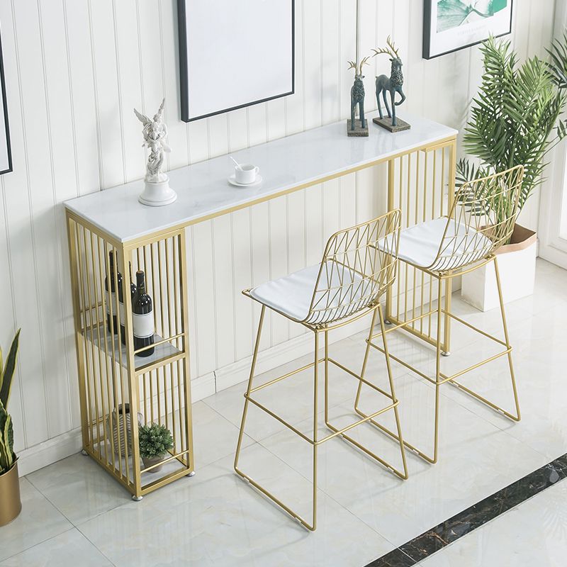 Tavolo da bar del patio contemporaneo rettangolare doppio tavolino in marmo bianco.