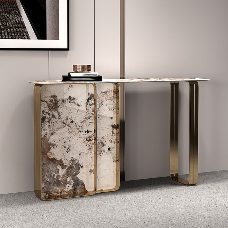 Rectangle Shape Contemporary Console Table Stone Sofa Table in Gold for Hall Clearhalo 'Console Tables' 'console_tables' 'Entry & Mudroom Furniture' 'furn' 'furn_console_tables' 'Furniture' 1200x1200_c1cba407-181f-47e4-b9cc-843bbc75142f