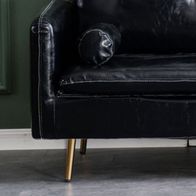 Sofá glamorosa con 2 almohadas Sala de estar de cuero de brazo cuadrado