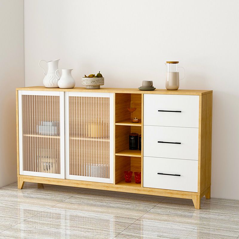 Modern Credenza Engineered Wood Sideboard Table with Sliding Glass Door Clearhalo 'buffet_sideboard' 'Buffets & Sideboards' 'furn' 'furn_buffet_sideboard' 'Furniture' 'Kitchen & Dining Furniture' 1200x1200_c1cd7576-9c38-4f28-8675-bab302388063