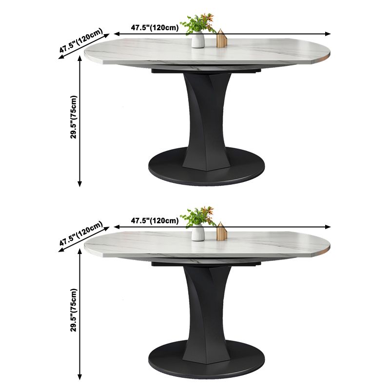Modern Style Sintered Stone Dining Table White Round Drop-Leaf Table with Pedestal Base Clearhalo ' dining_table' 'Dining Tables & Seating' 'Dining Tables' 'furn' 'furn_dining_table' 'Furniture' 'furniture_dining_table' 'Kitchen & Dining Furniture' 'kitchen&dining_furn' 'kitchen' 'kitchen_dining_table' 1200x1200_c1d1d443-3b6b-49c5-9353-3f58d47c8aba