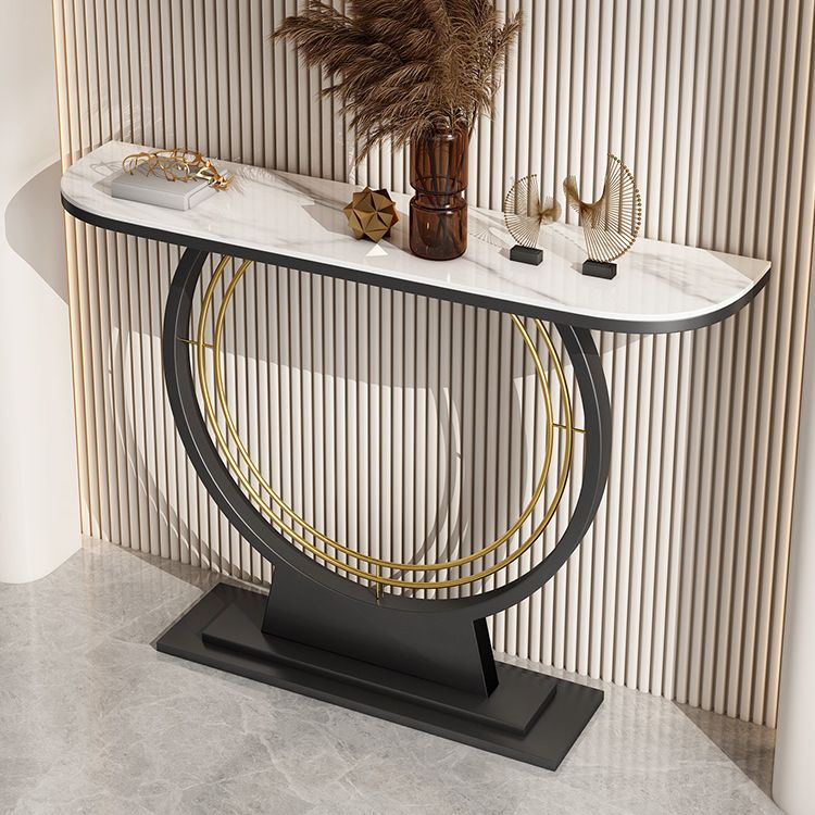 11.8" Wide Stone Console Table Scratch Resistan Console Table Ironcraft Frame Accent Table Clearhalo 'Console Tables' 'console_tables' 'Entry & Mudroom Furniture' 'furn' 'furn_console_tables' 'Furniture' 1200x1200_c1d50456-f199-454e-a531-26230b448bdc