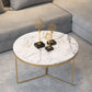 Runder Couchtisch mit goldener Eisen-X-Base und Marmorplatte