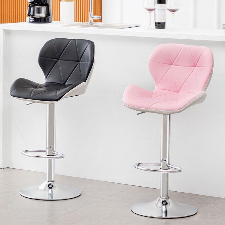 Scandinavian Metal Barstool Faux Leather Adjustable Counter Stool for Home