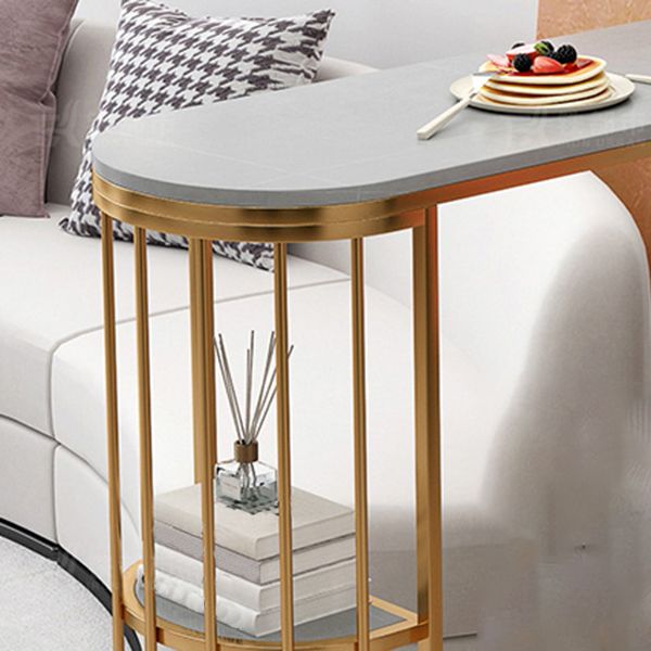 Glam Gold Iron Bar Table Faux Marble Gray Specialty Top 41.3"H Bistro Table with Storage Clearhalo 'Bar Furniture' 'Bar Tables' 'bar_tables' 'furn' 'furn_bar_tables' 'Furniture' 'furniture_bar_tables' 'Kitchen & Dining Furniture' 'kitchen&dining_furn' 'kitchen' 1200x1200_c1dd058a-7289-4203-826a-99c814b8e865