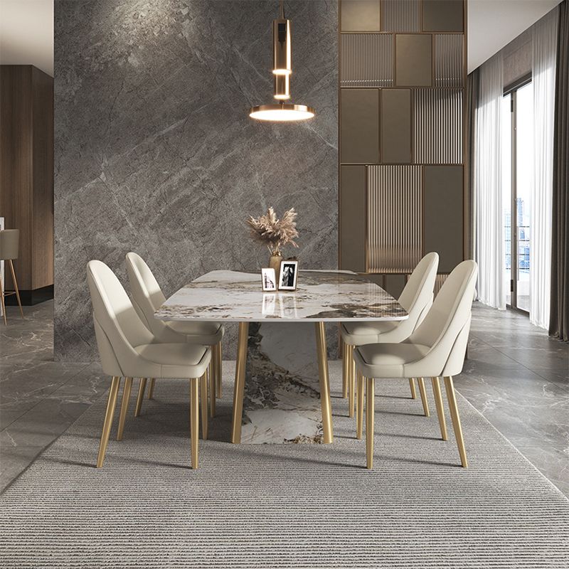 Contemporary Stone Dining Table Rectangle Table with Pedestal Base Clearhalo 'Dining Tables & Seating' 'Dining Tables' 'dining_table' 'furn' 'furn_dining_table' 'Furniture' 'Kitchen & Dining Furniture' 1200x1200_c1dda224-8de6-49c9-95b5-bcb628f53007