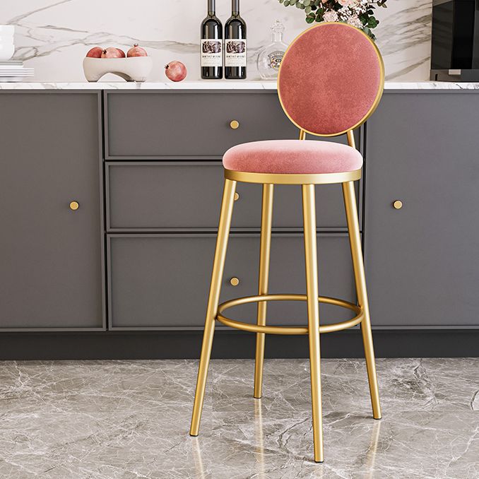 Glam Armless Backrest Counter Stool Iron Kitchenr Bar Stool with Velvet Cushion and Pedal Clearhalo 'Bar Furniture' 'Bar Stools' 'bar_stools' 'furn' 'furn_bar_stools' 'Furniture' 'furniture_bar_stools' 'Kitchen & Dining Furniture' 1200x1200_c1e390cd-e8f0-468c-8759-52467f0dcbbb