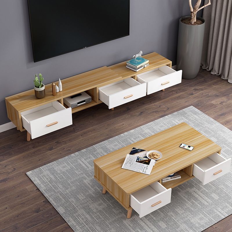 12" - Brede houten tv-standaard, verschuifbare Scandinavische tv-console met 2/3/4 lades