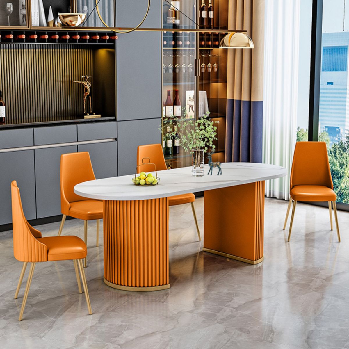 Stone White Top Dining Table Modern Dining Table with Double Pedestal Base Clearhalo 'Dining Tables & Seating' 'Dining Tables' 'dining_table' 'furn' 'furn_dining_table' 'Furniture' 'furniture_dining_table' 'Kitchen & Dining Furniture' 'kitchen' 'kitchen_dining_table' 1200x1200_c1e731e1-225a-4fe5-a280-5389d77b7272