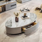 Glam 13.7" H Oval Slate Coffee Table Iron Drum Cocktail Table with Drawer Clearhalo 'Coffee & Accent Tables' 'Coffee Tables' 'coffee_tables' 'furn' 'furn_coffee_tables' 'Furniture' 'Living Room Furniture' 1200x1200_c1e98cbe-ab36-470d-bd97-e653e0579526