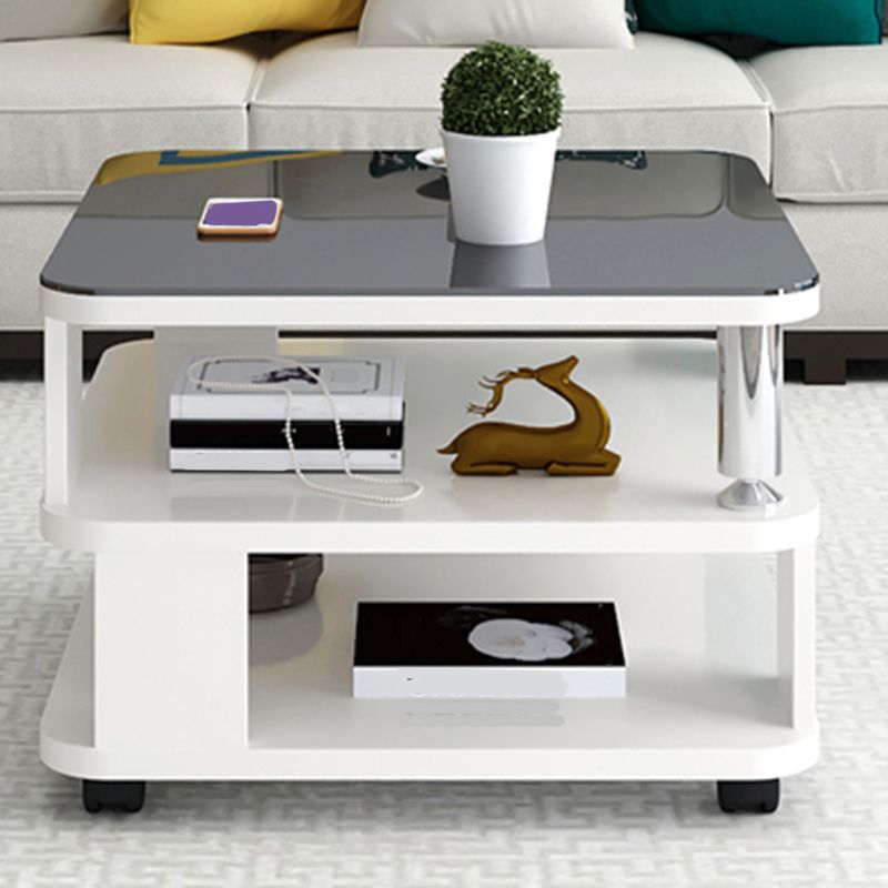 Nordic Glass Top Coffee Table Square Cocktail Table with Caster Clearhalo 'Coffee & Accent Tables' 'Coffee Tables' 'coffee_tables' 'furn' 'furn_coffee_tables' 'Furniture' 'Living Room Furniture' 1200x1200_c1ea1a58-e7c4-4bf7-aab5-0414a5e3f9de