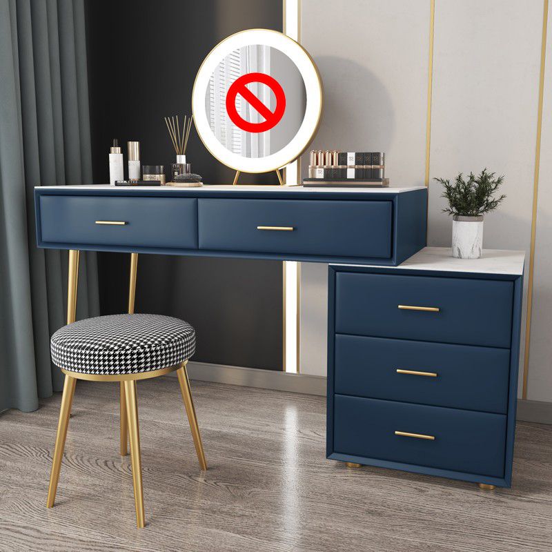 Genuine Leather Vanity Set 5 Storage Drawers Dressing Table with Padded Stool Clearhalo 'Bedroom Furniture' 'furn' 'furn_makeup_vanities' 'Furniture' 'Makeup Vanities' 'makeup_vanities' 1200x1200_c1ec9e85-4ee4-46ab-99ef-8272576e69ab