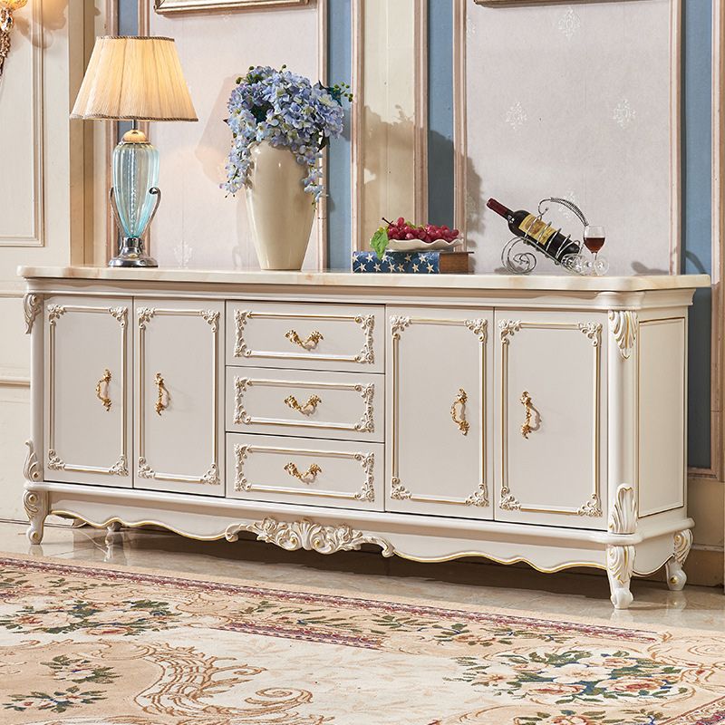 Glam 2-door Sideboard in White Solid Wood with Marble for Living Room Clearhalo 'buffet_sideboard' 'Buffets & Sideboards' 'furn' 'furn_buffet_sideboard' 'Furniture' 'Kitchen & Dining Furniture' 1200x1200_c1ecbdfd-b1df-4c88-912c-808c5667f635