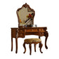 5-Drawer Solid Wood Vanity Makeup Dressing Table with Mirror & Stool in Brown