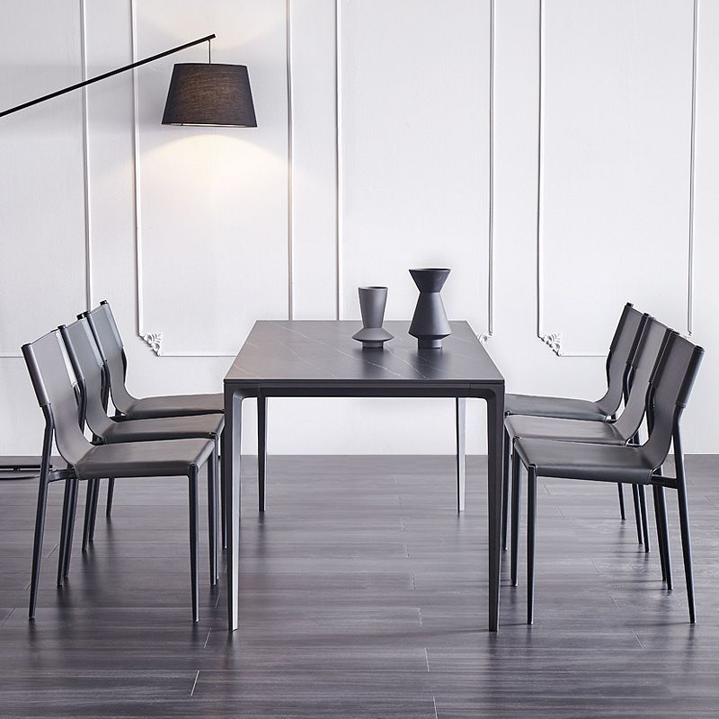 Stone Top Dining Table Rectangle Contemporary Table with 4 Legs in Black Clearhalo 'Dining Tables & Seating' 'Dining Tables' 'dining_table' 'furn' 'furn_dining_table' 'Furniture' 'furniture_dining_table' 'Kitchen & Dining Furniture' 'kitchen' 'kitchen_dining_table' 1200x1200_c1fbd5ab-434a-486e-bffd-c8ed35a47f39