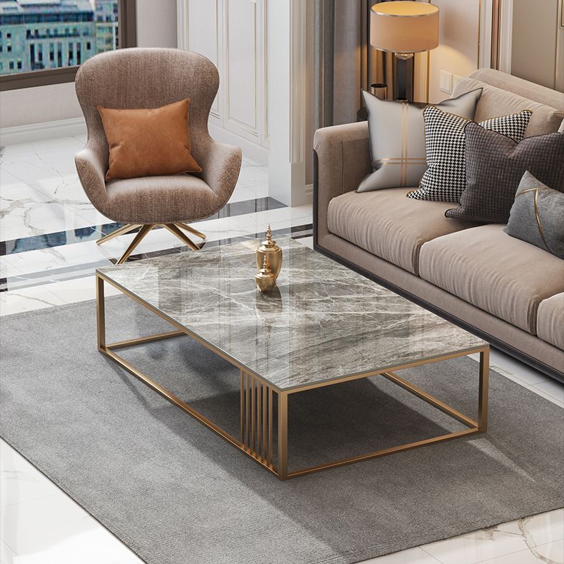 Glam Style Gold Iron Frame Coffee Table Gray Slate Table Top Coffee