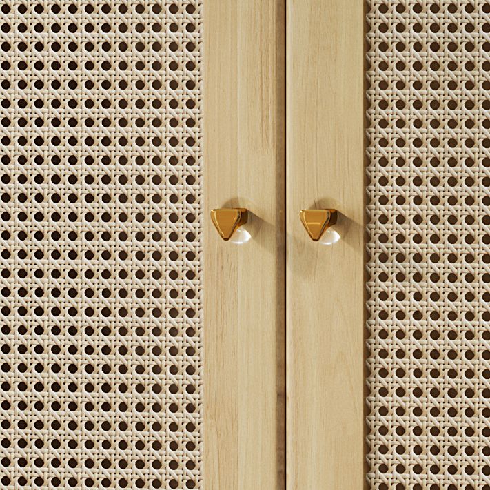 ラバーウッドのソリッドウッドフレームワードローブモダンレイタンヒンジ付きドアが足のあるドア