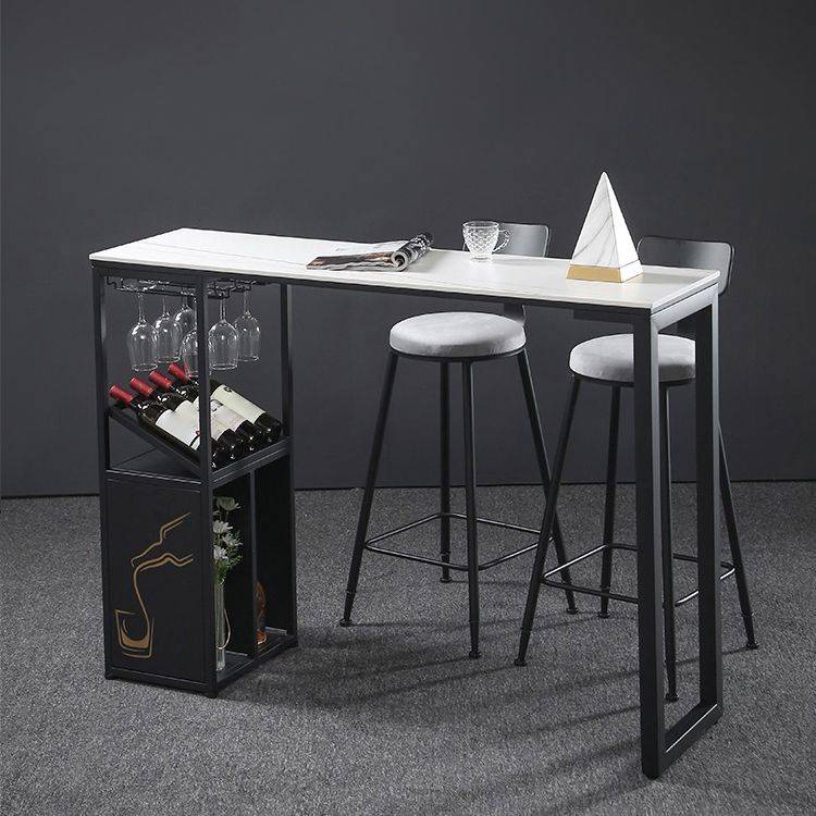 Industrial Rectangle Pub Table White Sintered Stone Bar Height Cocktail Table with Shelves Clearhalo 'Bar Furniture' 'Bar Tables' 'bar_tables' 'furn' 'furn_bar_tables' 'Furniture' 'Kitchen & Dining Furniture' 1200x1200_c202e495-5c46-4649-b4f8-7b9b345e9a53