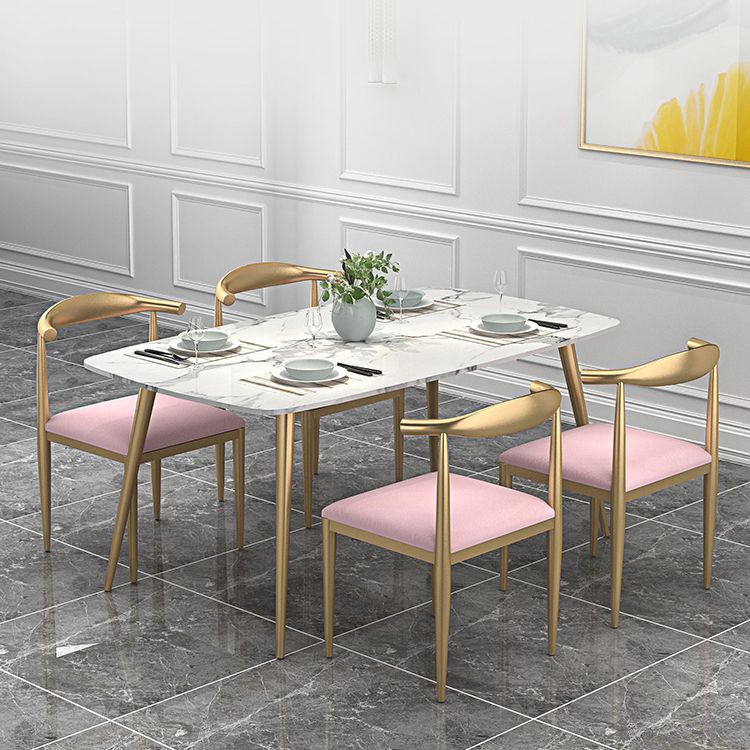 Sintered Stone Scandinavian Dining Room Set with Rectangle Table and Metal Base Dining Set Clearhalo 'Dining Room Sets' 'Dining Tables & Seating' 'dining_room_set' 'furn' 'furn_dining_room_set' 'Furniture' 'furniture_dining_room_set' 'Kitchen & Dining Furniture' 'kitchen&dining_furn' 'kitchen' 1200x1200_c2035e61-aacd-4300-80f9-24c4d00abf95