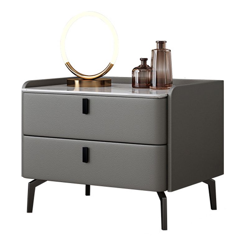 Modern Bed Nightstand Stone Accent Table Nightstand Cabinet with 2-drawer Clearhalo 'Bedroom Furniture' 'furn' 'furn_night_stand' 'Furniture' 'night_stand' 'Nightstands' 1200x1200_c20840e4-45ac-4021-bf5c-2796c09414fe