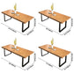 Modern Solid Wood Table Rectangle Dining Table with Metal Double Pedestal Base