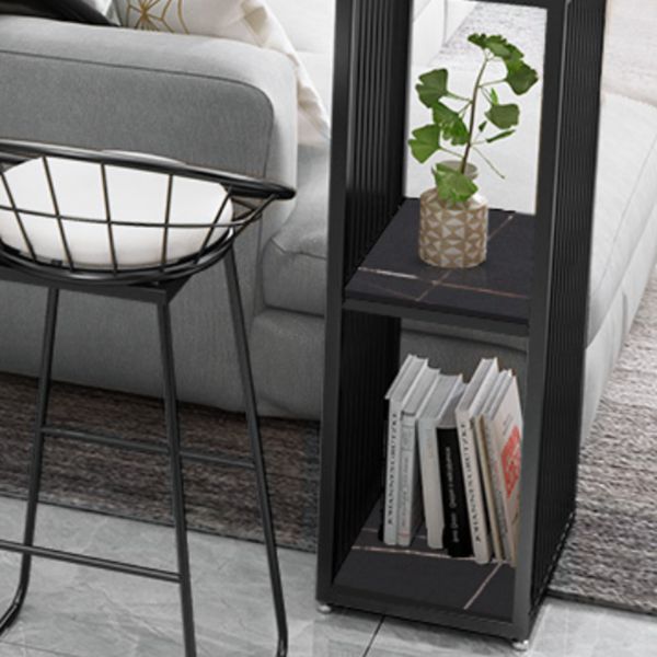 Table de bar à cocktail contemporaine en pierre avec table de comptoir rectangulaire de rangement