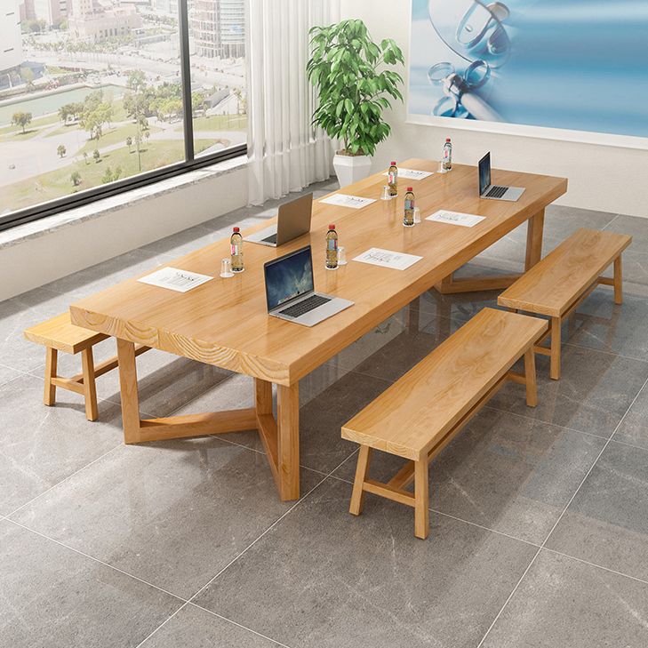 Rectangle Wood Color Dining Table Solid Wood Table Modern with Double Pedestal Clearhalo ' dining_table' 'Dining Tables & Seating' 'Dining Tables' 'furn' 'furn_dining_table' 'Furniture' 'furniture_dining_table' 'Kitchen & Dining Furniture' 'kitchen&dining_furn' 'kitchen' 'kitchen_dining_table' 1200x1200_c20f837b-124f-4abb-a41e-00f444348b26