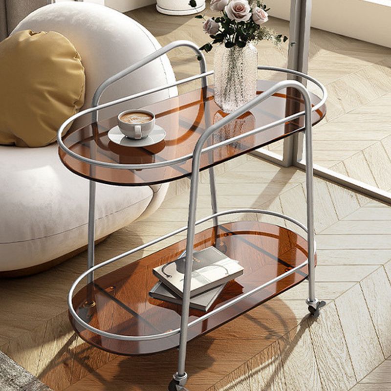 Modern Glass Side Table 4 Legs Oval Side End Table with Storage