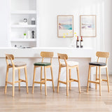 Taburete de respaldo de respaldo sin brazo moderno taburete de barra de madera de roble con cojín y pedal