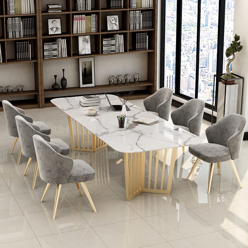 Rectangle Sintered Stone White Dining Table Glam Double Pedestal Table for Dining Room Clearhalo ' dining_table' 'Dining Tables & Seating' 'Dining Tables' 'furn' 'furn_dining_table' 'Furniture' 'furniture_dining_table' 'Kitchen & Dining Furniture' 'kitchen&dining_furn' 'kitchen' 'kitchen_dining_table' 1200x1200_c215f773-818c-466e-9c42-f5ce162af3f8