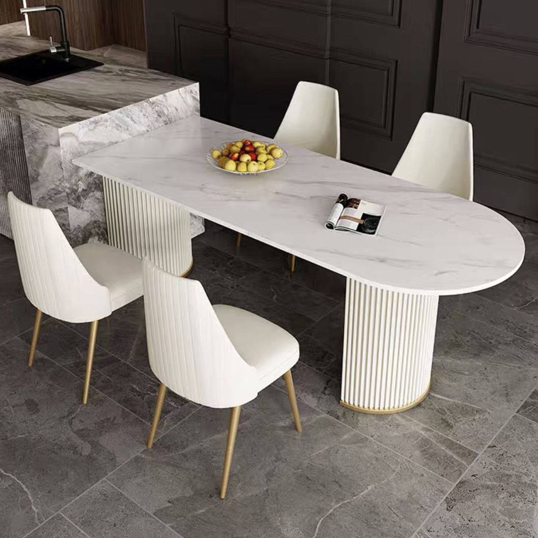 Oval Shape Modern Style Dining Table White Fixed Table with Sintered Stone Clearhalo ' dining_table' 'Dining Tables & Seating' 'Dining Tables' 'furn' 'furn_dining_table' 'Furniture' 'furniture_dining_table' 'Kitchen & Dining Furniture' 'kitchen&dining_furn' 'kitchen' 'kitchen_dining_table' 1200x1200_c2161144-83be-4c42-9f51-185bfc3cb7e8