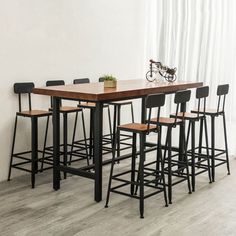 Industrial Rectangle Bar Table Pine Wood Bar Table with Trestle Base in Black