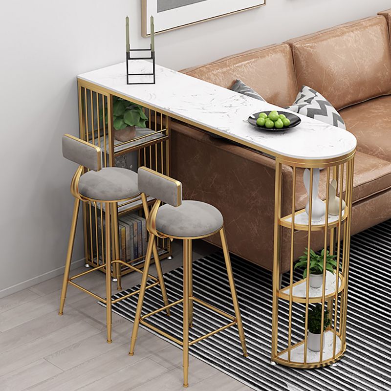 Glam Faux Marble Pub Bar Table Indoor Iron Double Pedestal Bar Dining Table with 6-Shelf Clearhalo 'Bar Furniture' 'Bar Tables' 'bar_tables' 'furn' 'furn_bar_tables' 'Furniture' 'furniture_bar_tables' 'Kitchen & Dining Furniture' 'kitchen&dining_furn' 'kitchen' 1200x1200_c21df417-0636-409a-9725-9dcf5dd6568d