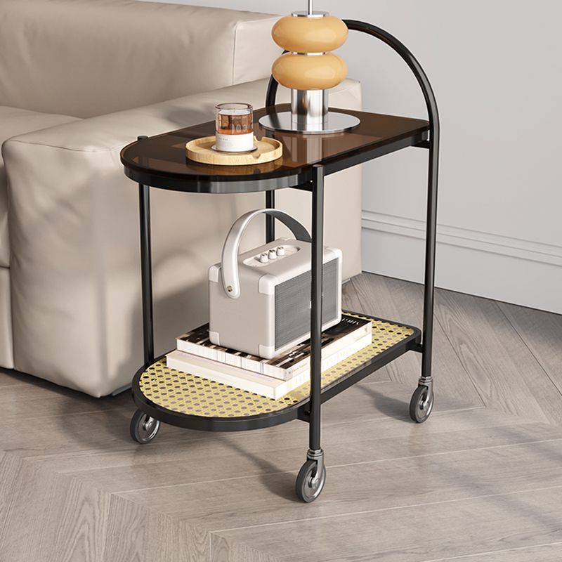 30.3" Tall Tray Top Side Accent Table Elliptical Glass Top End Table with Casters Clearhalo 'Coffee & Accent Tables' 'End & Side Tables' 'end_side_tables' 'furn' 'furn_end_side_tables' 'Furniture' 'Living Room Furniture' 1200x1200_c21e8206-61da-4bf6-8442-3ad91a178a2e