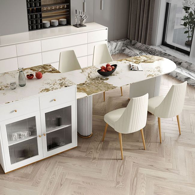 Free Form Sintered Stone Table for Restaurant Luxury Table with Double Pedestal Clearhalo 'Dining Tables & Seating' 'Dining Tables' 'dining_table' 'furn' 'furn_dining_table' 'Furniture' 'furniture_dining_table' 'Kitchen & Dining Furniture' 'kitchen' 'kitchen_dining_table' 1200x1200_c21f4303-68c2-44a5-8880-579e941d5ac8