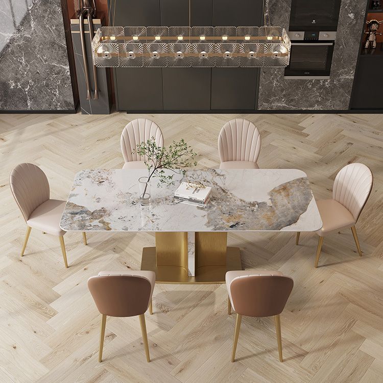 Glam Style Sintered Stone Table Dining Rectangle Table with Metal Legs for Kitchen Clearhalo 'Dining Tables & Seating' 'Dining Tables' 'dining_table' 'furn' 'furn_dining_table' 'Furniture' 'Kitchen & Dining Furniture' 1200x1200_c21fbfc0-f460-4d7a-a140-744c773a366d