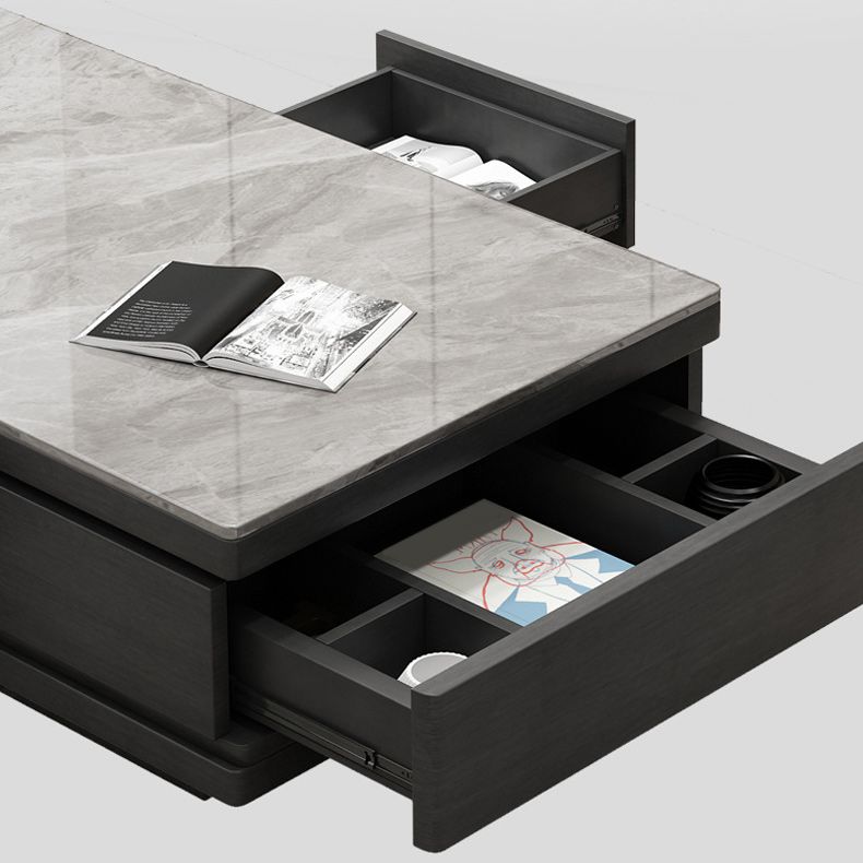 Pedestal Base Coffee Table with 3 Storage Drawers and Shelf in Grey Clearhalo 'Coffee & Accent Tables' 'Coffee Tables' 'coffee_tables' 'furn' 'furn_coffee_tables' 'Furniture' 'Living Room Furniture' 1200x1200_c2285c14-611d-4012-8160-930c0953117f
