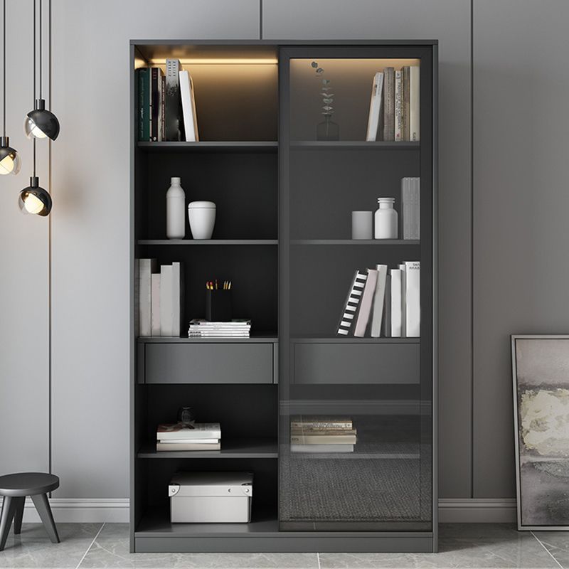 Faux Wood Modern Storage Cabinet Sliding Doors Display Cabinet with 2 Drawers Clearhalo 'Display & China Cabinets' 'display_china_cabinets' 'furn' 'furn_display_china_cabinets' 'Furniture' 'Kitchen & Dining Furniture' 1200x1200_c228f40a-4e39-4fc5-ab4b-aa6c474bdc3c
