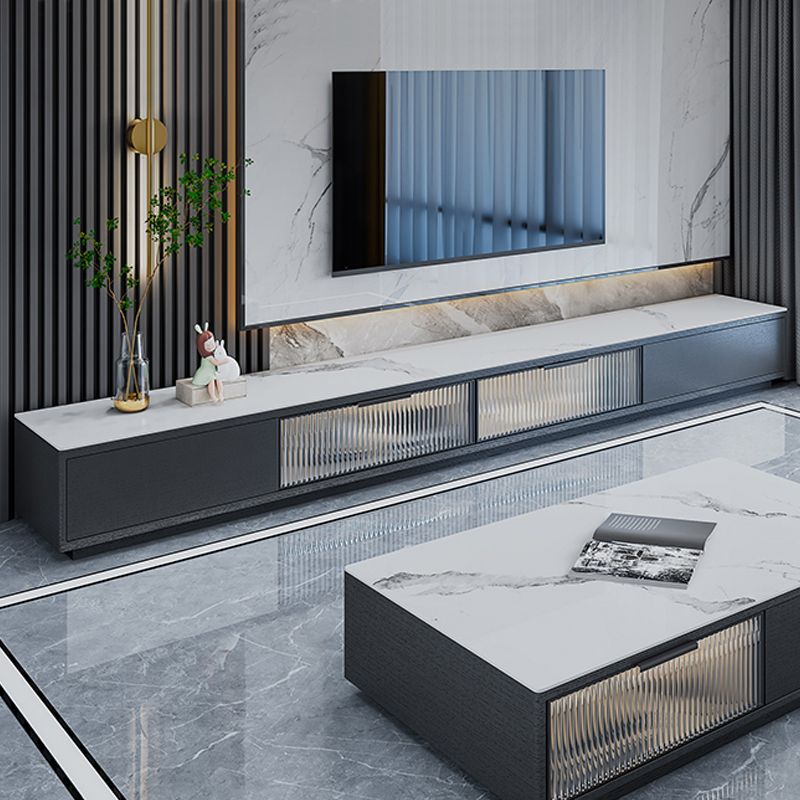 Stone Modern TV Stand Black Enclosed Storage TV Console with Drawers