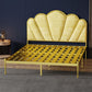 Glam Metal Panel Bed with Fabric Camelback Upholstered Headboard